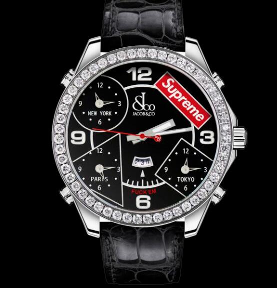 Jacob & Co. Supreme Four Time Zone Black Lacquered Dial 47mm Replica Watch